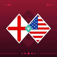 Inglaterra, EE. UU. Partido mundial de fútbol 2022 versus sobre fondo rojo. ilustración vectorial vector
