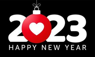 2023 love new year illustration. Happy new year 2023 with realistic Heart Text Design. 3d concept background. Vector illustration.