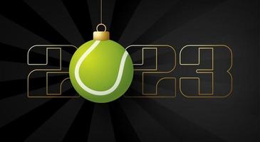 Tennis 2023 Happy New Year. Sports greeting card with tennis ball on the luxury background. Vector illustration