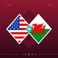 usa, wales world football 2022 match versus on red background. vector illustration
