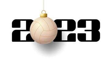 Volleyball 2023 Happy New Year. Sports greeting card with volleyball ball on the luxury background. Vector illustration.