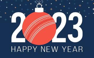 Cricket 2023 Happy New Year. Sports greeting card with cricket ball on the flat background. Vector illustration.