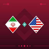 iran, usa world football 2022 match versus on red background. vector illustration