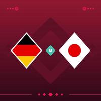 alemania, japón partido de fútbol mundial 2022 versus sobre fondo rojo. ilustración vectorial vector