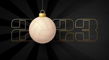 Volleyball 2023 Happy New Year. Sports greeting card with volleyball ball on the luxury background. Vector illustration.