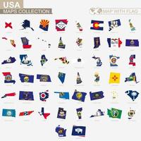 Map with flag of USA states collection.