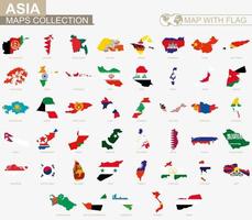 Map with flag Asian countries collection.