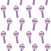 Purple lollipop on a stick. Y2K 90s seamless pattern vector background. Doodle and y2k candy