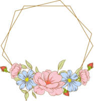 Flower wreath with gold frame png