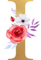 fiori ad acquerello con alfabeto d'oro png