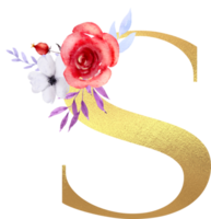 Watercolor Flowers with Gold Alphabet png