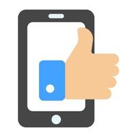 Thumbs up with smartphone, icon of mobile feedback vector