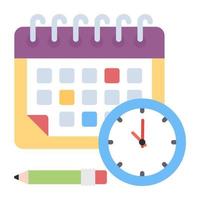 reloj con calendario y lápiz que representa el concepto de horario de estudio vector