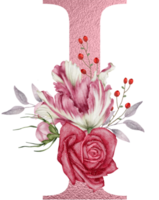 flores de acuarela con alfabeto de oro rosa png