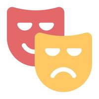 Happy and sad masks icon, flat design of theater masks vector