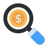 Dollar under magnifying glass, flat design e search dollar vector