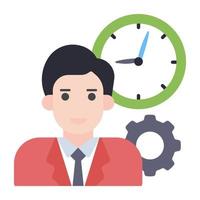 Person with clock and gear, icon of time management vector