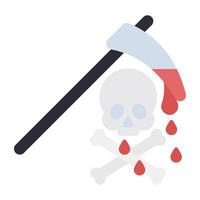 An editable design icon of skull scythe vector