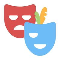 Happy and sad masks icon, flat design of theater masks vector