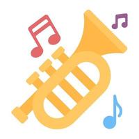 Music instrument icon, flat design of cornet vector