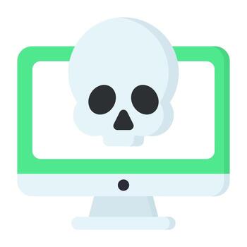 Skull inside monitor, concept of computer hacking vector