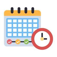 Clock with calendar, flat design icon of timetable vector