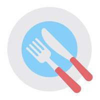 Fork and knife with plate denoting concept of cutlery icon vector