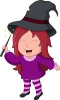 Cute little witch girl holding magic wand vector