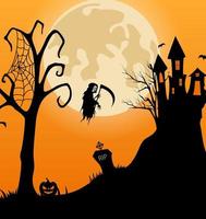 Halloween background with haunted castle in the full moon vector