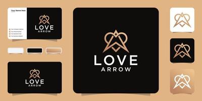 heart and arrow logo with line art style icon design, symbol and business card inspiration vector