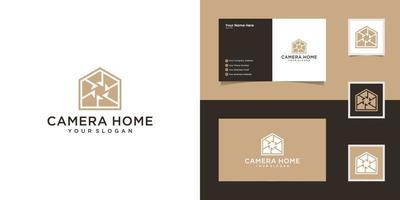 diseño del logotipo de la casa de la cámara y tarjeta de visita vector