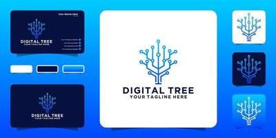 digital tree logo design inspiration with interconnected lines and business card inspiration vector