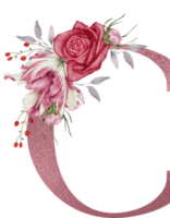 flores em aquarela com alfabeto de ouro rosa png