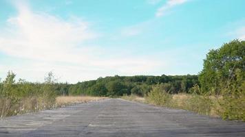 verharde weg in open veld verdwijnt op beboste horizonlijn video