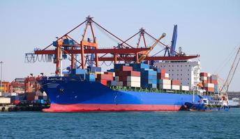 Container Ship is loading in a port photo