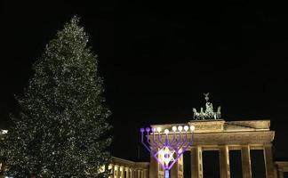 Menorah and Christmas Tree in Pariser Platz, Berlin, Germany photo