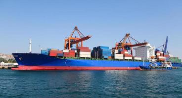 Container Ship is loading in a port photo