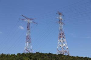 Red and White Electric Poles photo