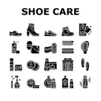 conjunto de iconos de colección de accesorios para el cuidado del calzado vector