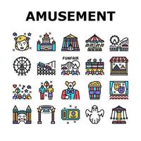 Amusement Park Entertainment Icons Set Vector