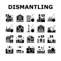 Dismantling Construction Process Icons Set Vector