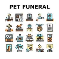 conjunto de iconos de colección de cementerio funerario de mascotas vector