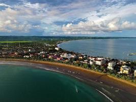 Ciamis, West Java-Indonesia, 12 May 2022 - Beautiful panoramic aerial view of Pangandaran beach. photo