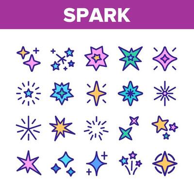 Spark And Sparkle Star Collection Icons Set Vector