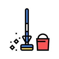 floor mop and bucket color icon vector illustration