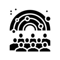 visiters watching on galaxy planets in planetarium line icon vector illustration