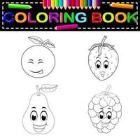 fresh fruit with face coloring book vector