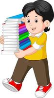 boy with many books vector