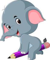 funny elephant sitting on big pencil vector