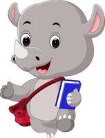 cute rhino holding book vector